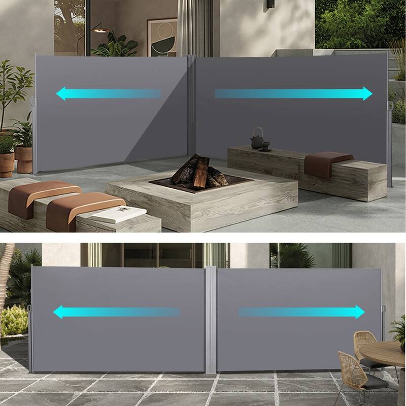 Grey Retractable Patio Side Screen Awning for Privacy with UV Resistant and Waterproof