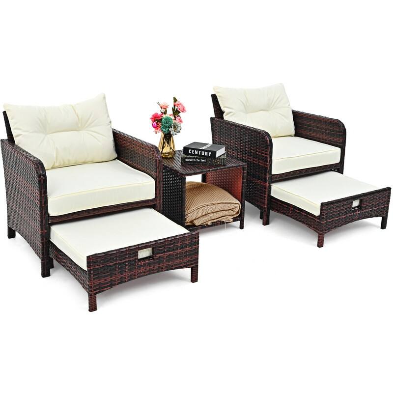 Pamapic 5-Piece Wicker Patio Conversation Set with Ottomans