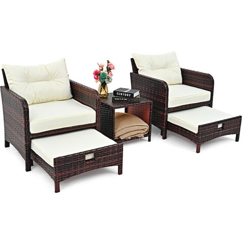 Pamapic 5-Piece Wicker Patio Conversation Set with Ottomans