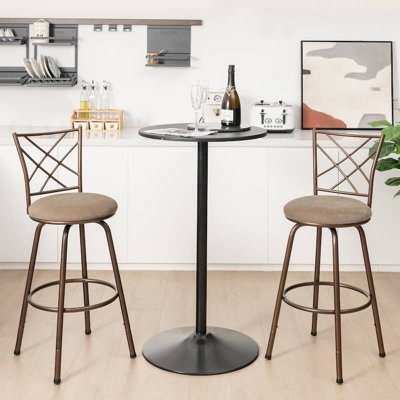 2 Pieces Swivel Pluch Fabrice Cushioned Bar Stool Set-Brown - 18" x 16" x 41.5" (L x W x H)