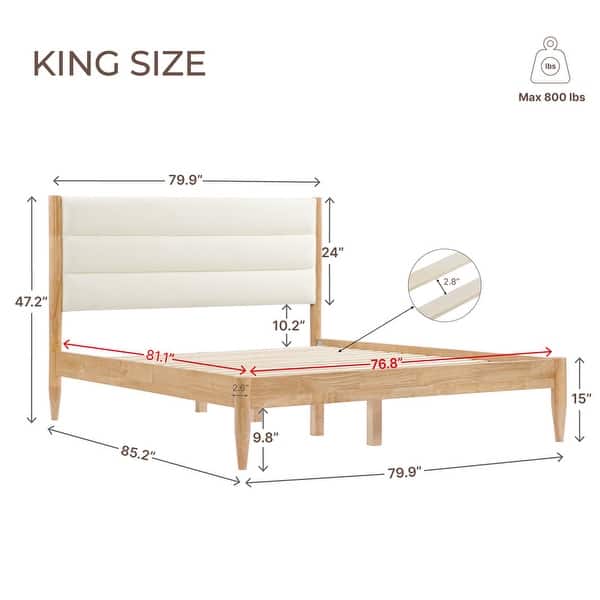 dimension image slide 2 of 6, Spruce & Spring Mason Upholstered Platform Bed Frame with Headboard
