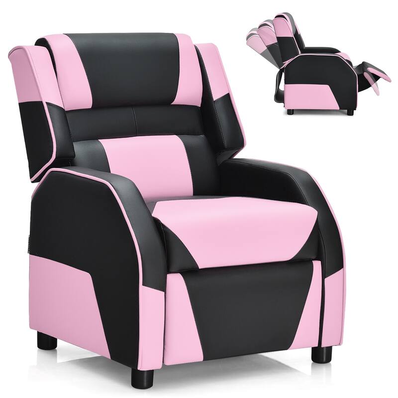 Costway Kids Youth Gaming Sofa Recliner w/Headrest & Footrest PU - Pink