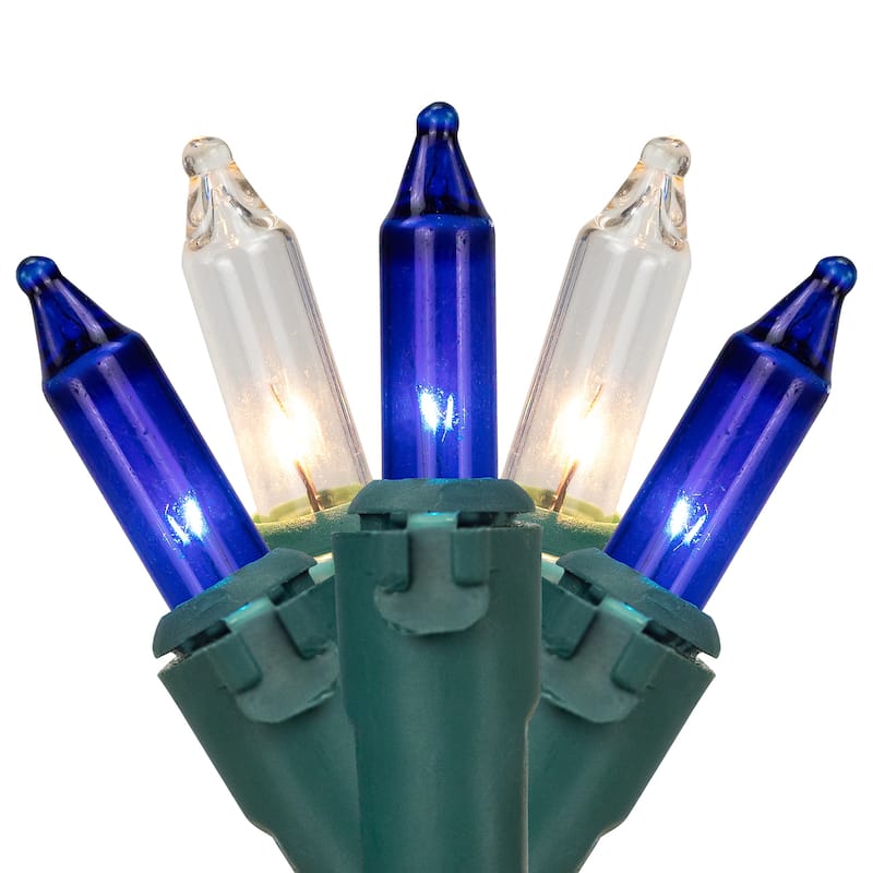 100-Count Blue and Clear Mini Christmas Light Set 20 ft Green Wire - 20'