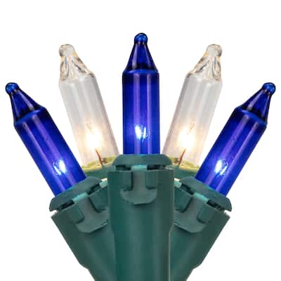 100-Count Blue and Clear Mini Christmas Light Set 20 ft Green Wire - 20'
