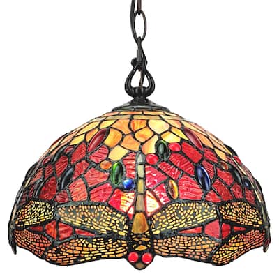 Tiffany Style Dragonfly Hanging Lamp AM1034HL14B Amora Lighting
