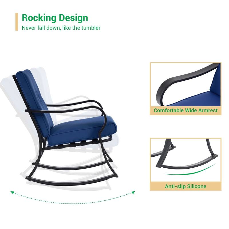 LIVOOSUN 3 Pieces Outdoor Bistro Sets With Table, Soft Cushions
