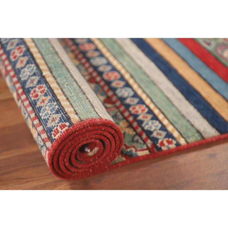 Striped Kazak Runner Rug Handmade Wool Carpet - 2'8" x 9'5"