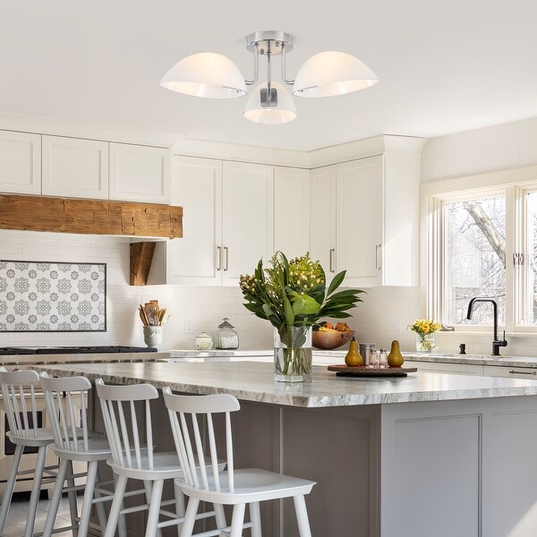 3 - Light Modern Semi Flush Mount Ceiling Light with Milk