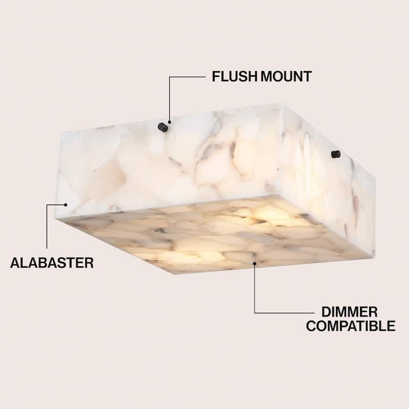 13" 2-Light Alabaster/Iron Square LED Flush Mount, By JONATHAN Y