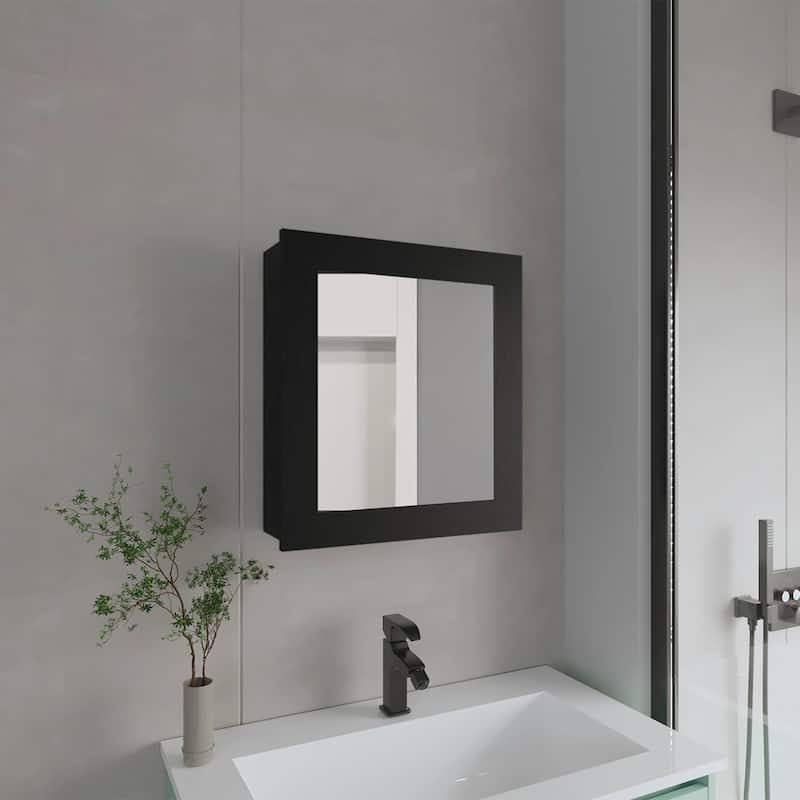 Sleek Black Wall-Mounted Medicine Cabinet with Mirror and Shelves for Bathroom Storage - 5.7X18.6 in - Black + Particle Board