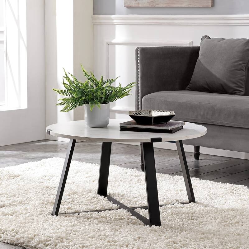 Ledel Modern Rustic Round Coffee Table Cocktail Table - Black