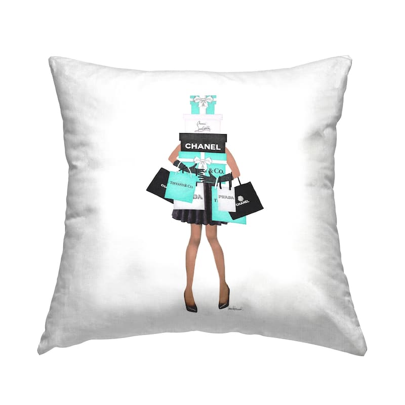 Stupell Fashionista Woman Shopping Designer Glam Bags Printed Throw Pillow by Amanda Greenwood