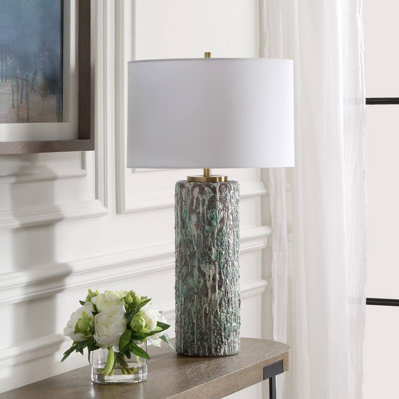 Uttermost Meltdown Ivory Teal Table Lamp - 28.5'' H X 16'' W X 16'' D