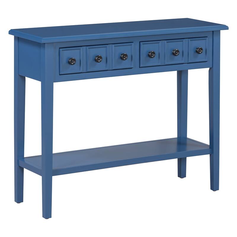Rustic Console Table with Open Shelf and Rubber Wood Legs