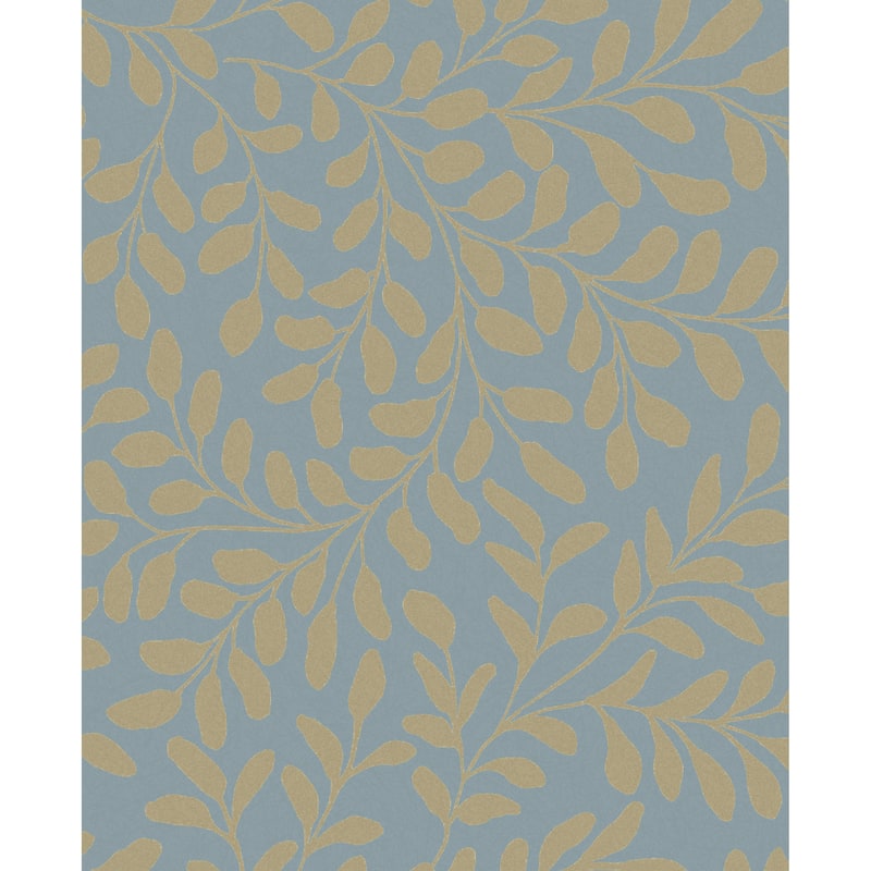 Graham & Brown Gilded Leaf Sky Blue & Pale Gold Wallpaper
