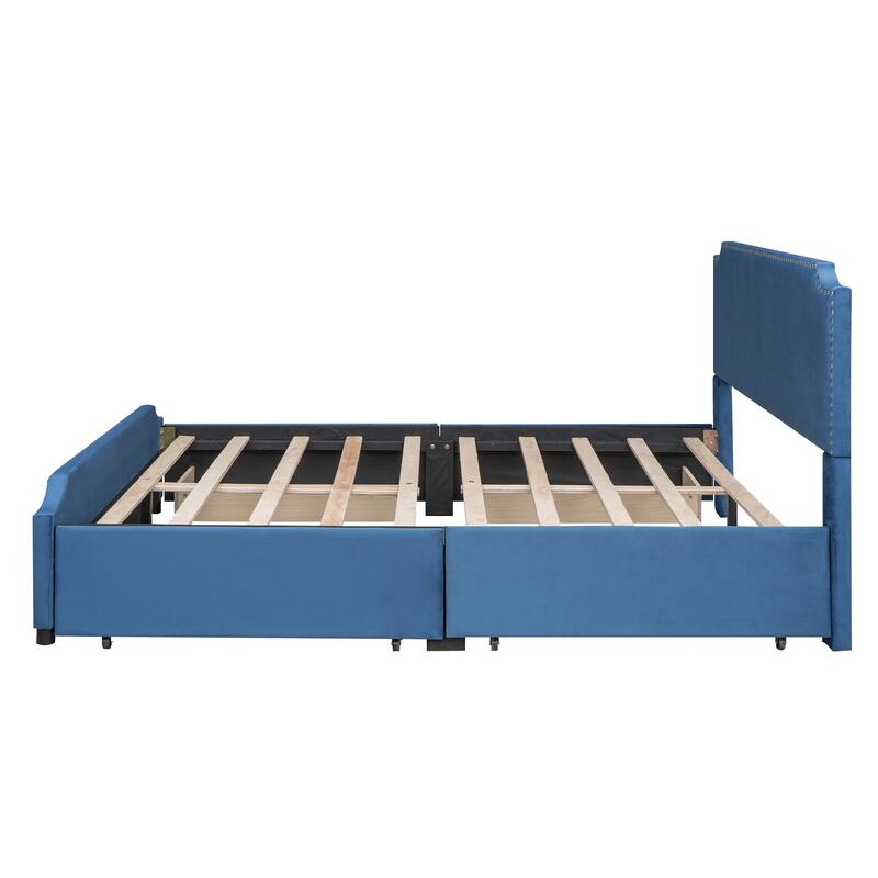Upholstered Platform Bed with Stud Trim Headboard and Footboard