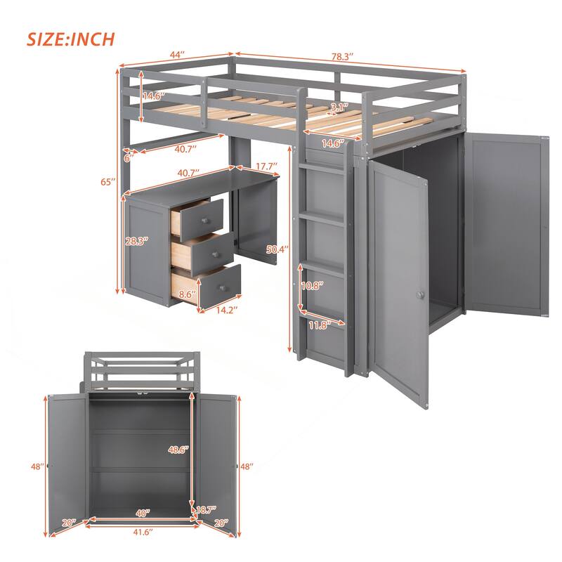 Versatile Twin Loft Bed with Multiple Functions for Space Optimization