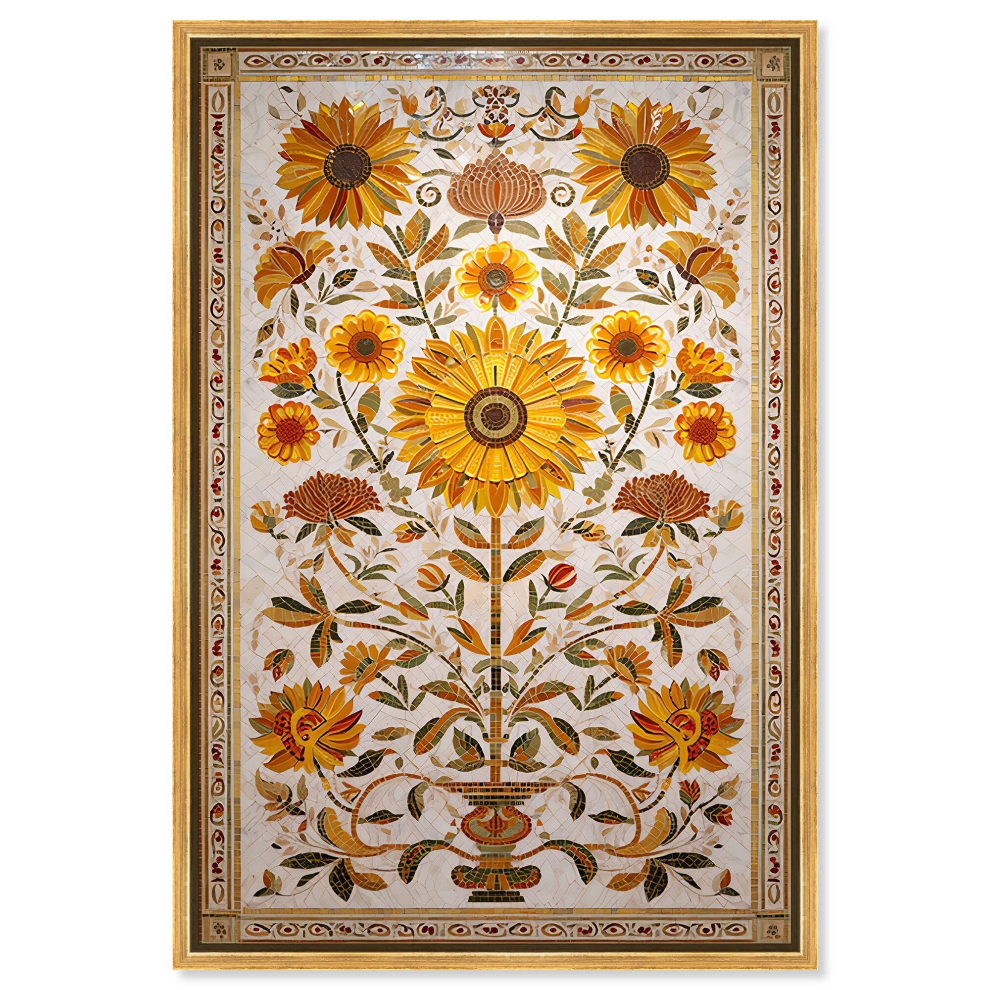 Golden Tree of Life Floral Art Framed Canvas Print by Art Remedy