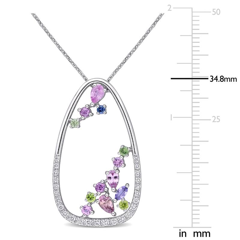 Miadora 18k White Gold Multi-color Sapphire & 1/3ct TDW Diamond Open Trilliant Cluster Necklace