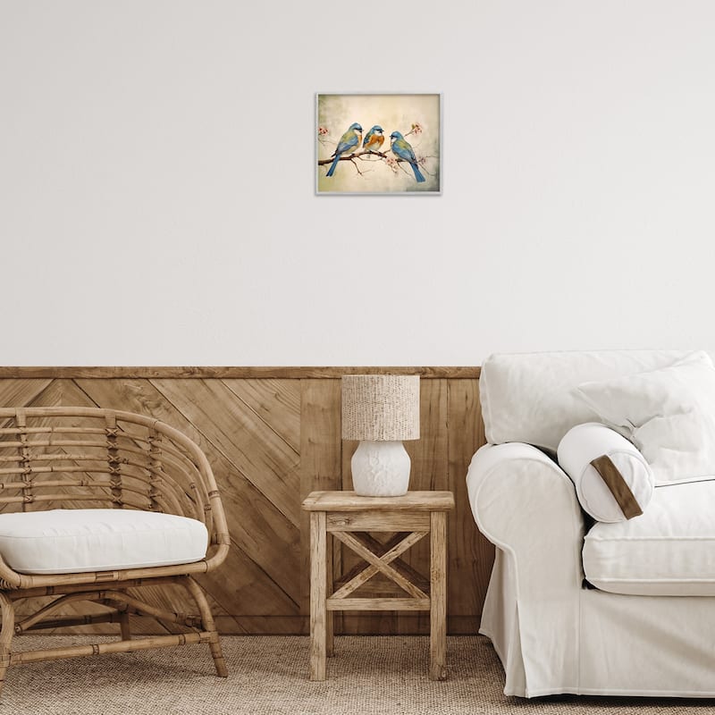Stupell Bird Trio on Branch Framed Giclee Art Design By Arlington Prints
