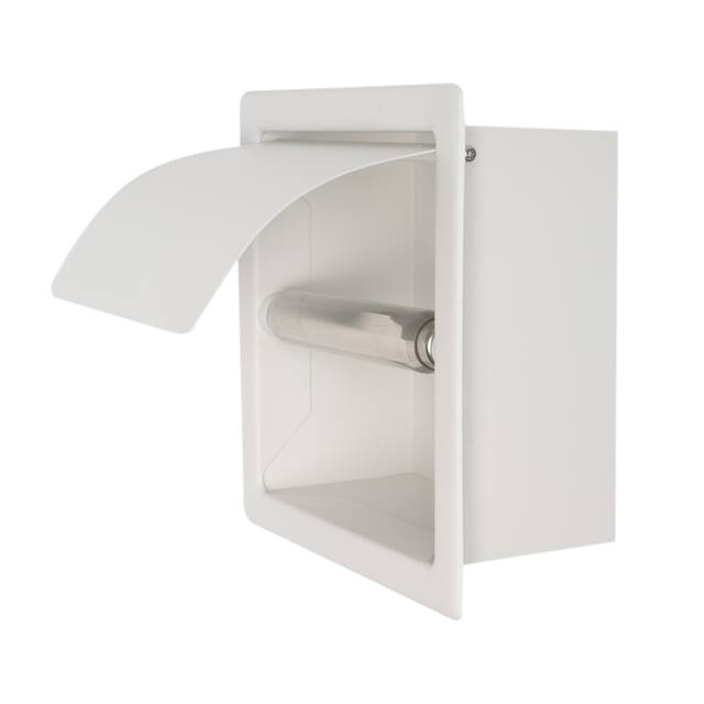 White Matte Stainless Steel Recessed Toilet Paper Holder with Cover