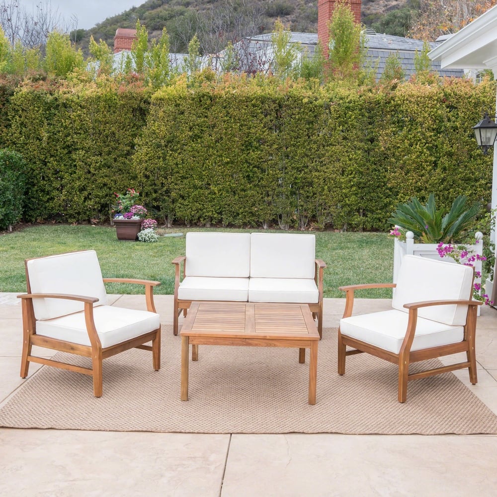 Perla Acacia 5-piece Chat Set with Cushions by Christopher Knight Home