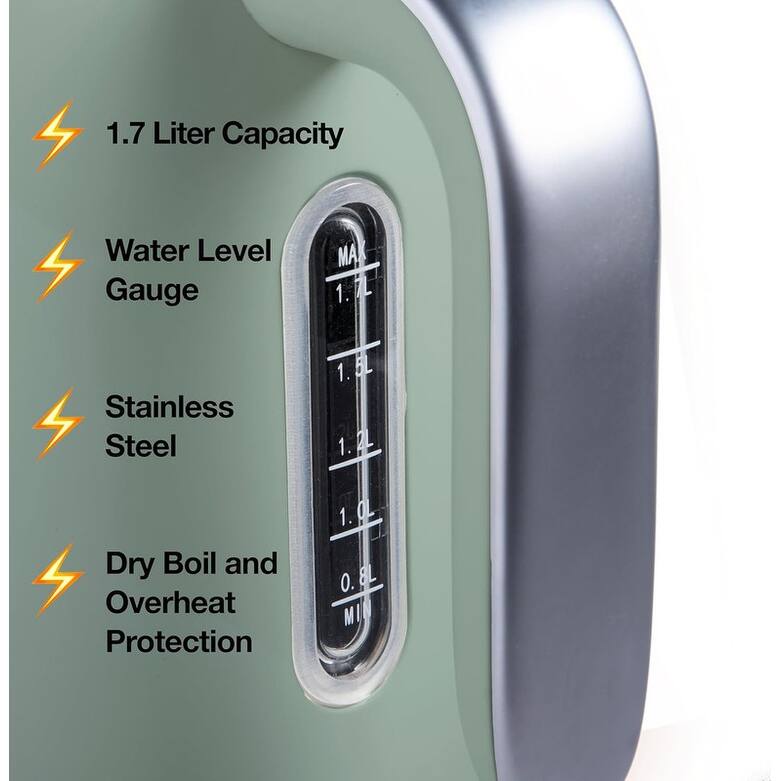 Rae Dunn Electric Hot Water Kettle - Stainless Steel, Swivel Base-Dry Protection, Easy Pour Pitcher, 1.7 Liters