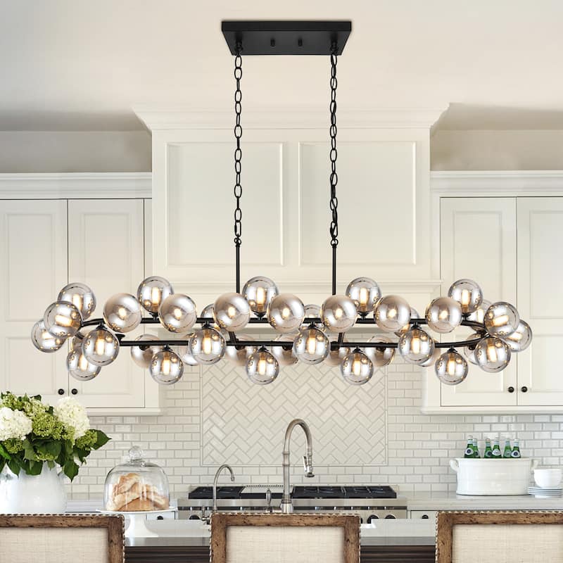 40-light Modern Large Bubble Sputnik Chandelier in Black for Dining Room - Smoky Gray
