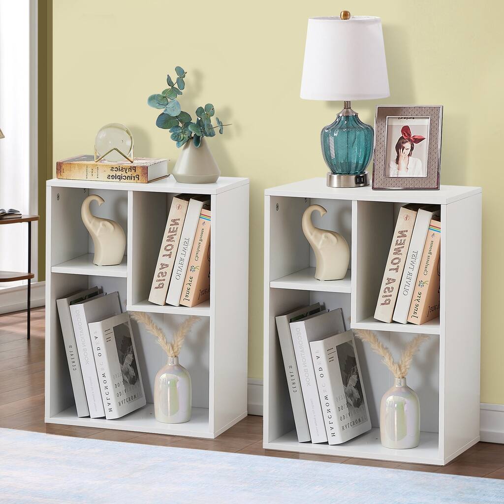 Irregular Storage Bookcases Set of 2 Floor Standing 3 Tier Display Storage Shelves Small Bookcase for Home Office Living Room