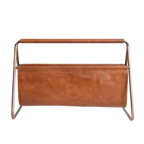 Metal and Buffalo Leather Log Holder - 23.5"L x 11.0"W x 15.8"H