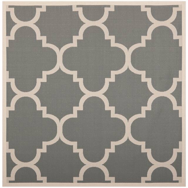 SAFAVIEH Courtyard Maryanne Indoor/ Outdoor Waterproof Patio Backyard Rug - 5'3" x 5'3" Square - Grey/Beige