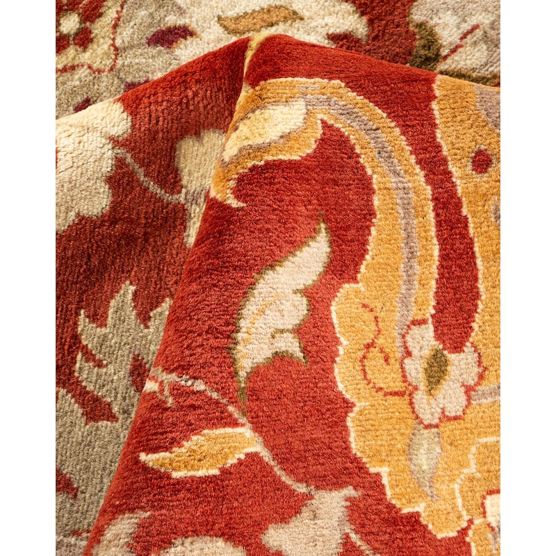Overton Handknotted Wool Traditional Oriental Orange Square Area Rug - 6' x 9'
