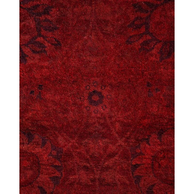 Overton Hand Knotted Wool Vintage Inspired Modern Contemporary Overdyed Red Runner Rug - 3' 2" x 8' 7"