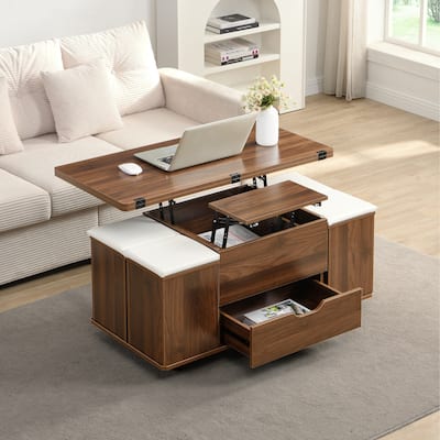 Christopher Knight Home - Calix Lift-Top MDF Coffee Table Set with 4 Stools and Smooth Locking Wheels