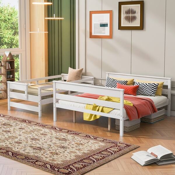 slide 2 of 12, Modern Twin XL over Queen Wood Bunk Kids Bed with Ladder,Guardrail White