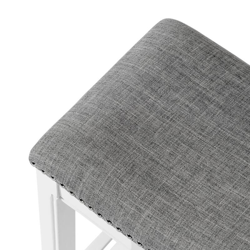 HomeRoots 31" Light Gray And White Upholstered And Solid Wood Backless Bar Height Bar Chair