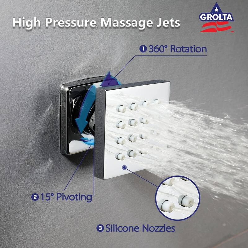 16" LED Wall Mount Rainfall 3 Way Thermostatic Shower System with Slide Bar, 6 Jets