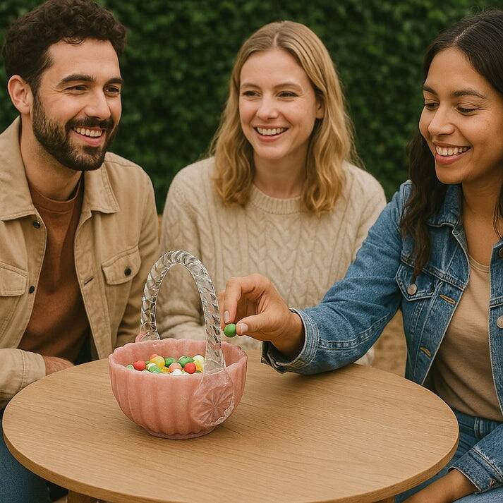 Pink Blossom Charm Glass Basket for Floral and Table Display Use