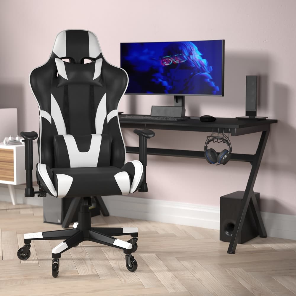Office Gaming Chair with Roller Wheels & Reclining Back