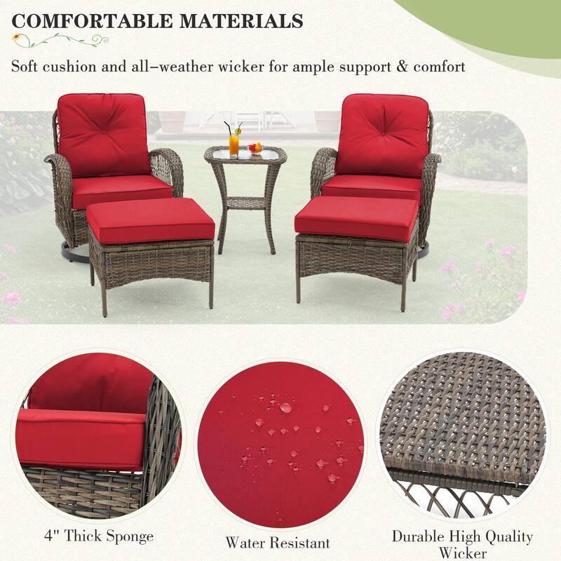 360° Swivel Rocking Patio Chairs Set with Thick Cushions & Tempered Glass Table | Indoor Living Room / Balcony| 3/5-Piece