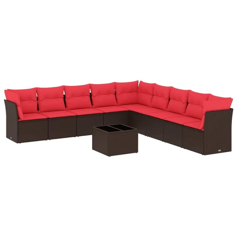 vidaXL 9/10 Piece Patio Sofa Set with Cushions Black/Brown/Gray Poly Rattan - 21.7 x 24.4 x 27.2