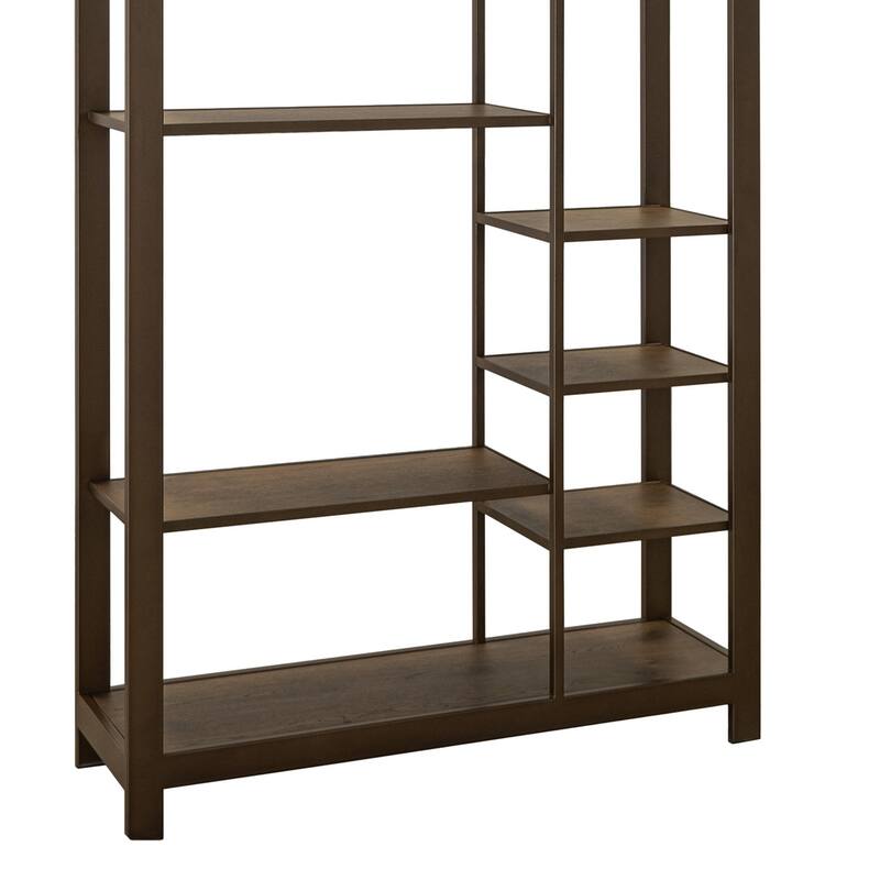 Loe Bookcase, 7 Shelves, Industrial Brown Wood Shelves, Metal 45 Inch