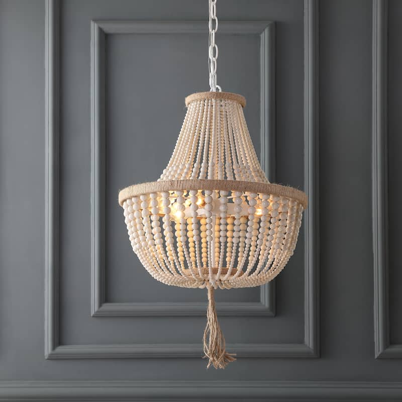 SAFAVIEH Lighting Kaori 3-Light Cream Adjustable Beaded Pendant Lamp
