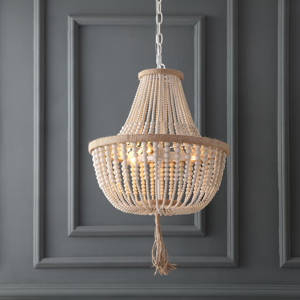 SAFAVIEH Lighting Kaori 3-Light Cream Adjustable Beaded Pendant Lamp