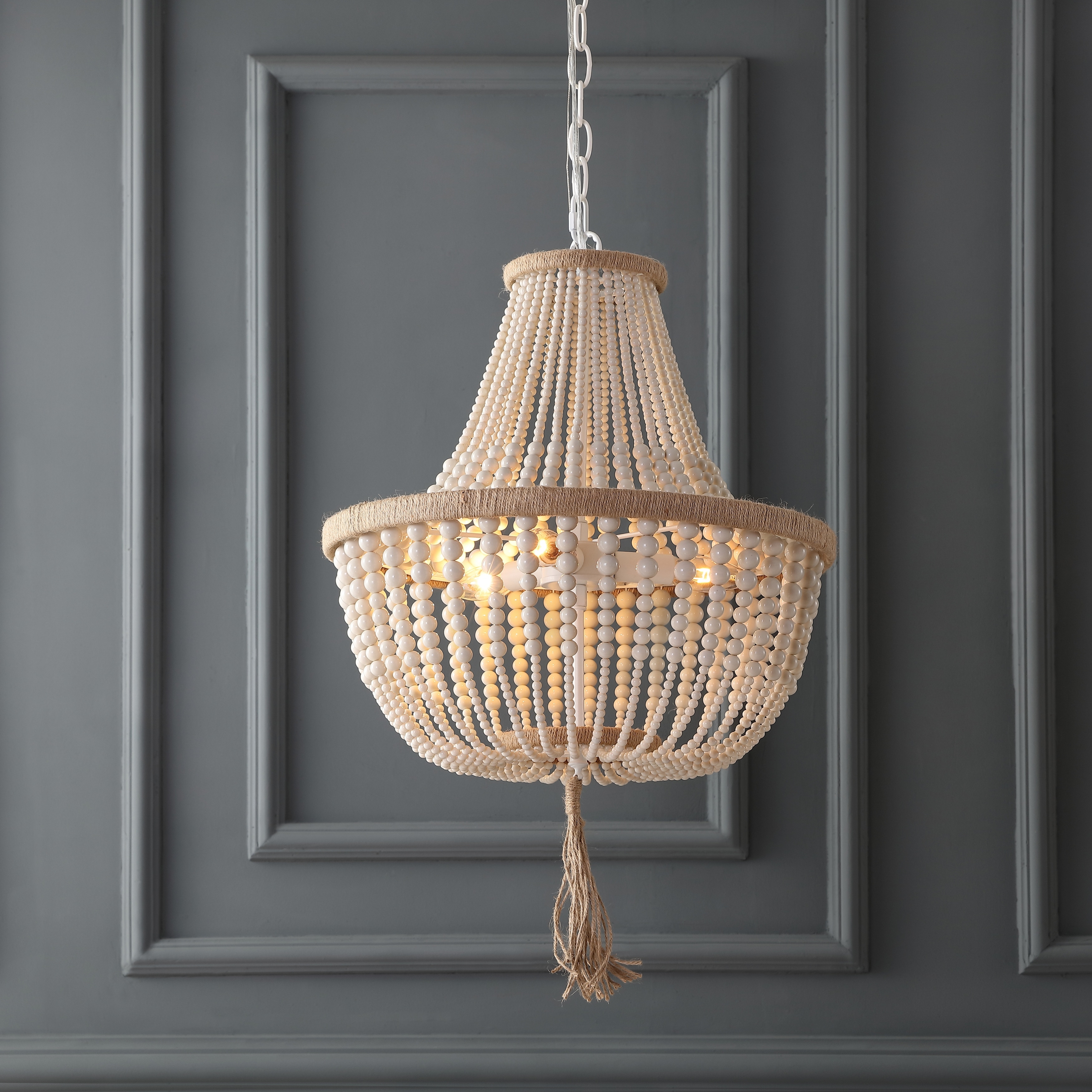 SAFAVIEH Lighting Kaori 3-Light Cream Adjustable Beaded Pendant Lamp