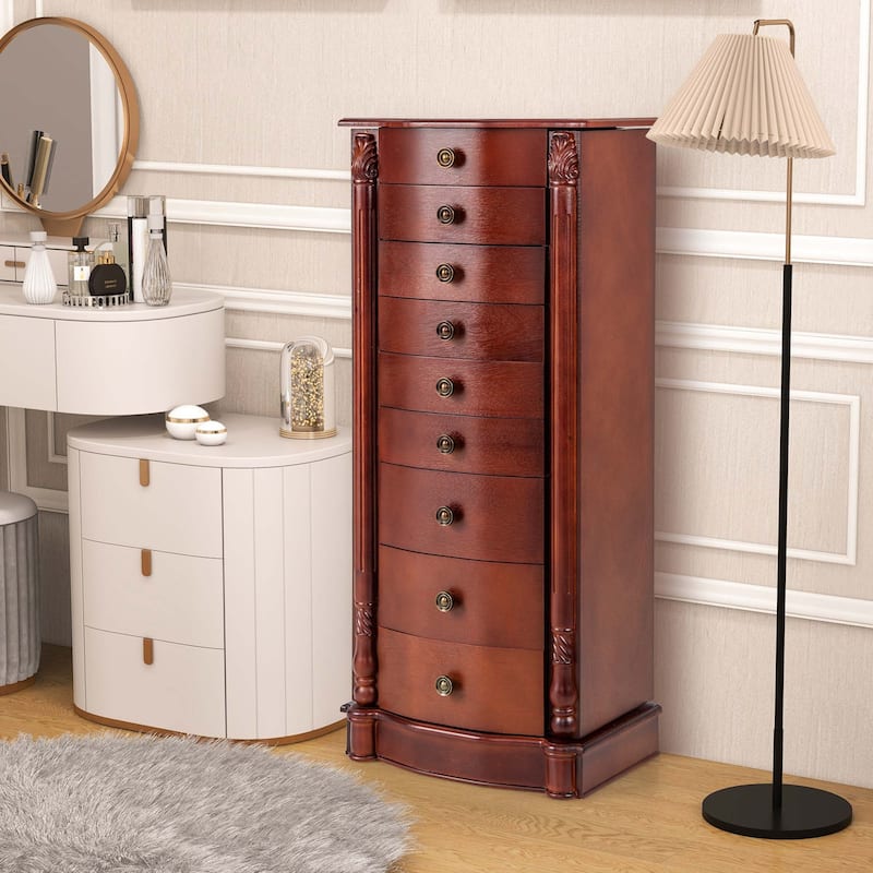 Costway Wood Jewelry Cabinet Storage Chest Stand Organizer Necklace