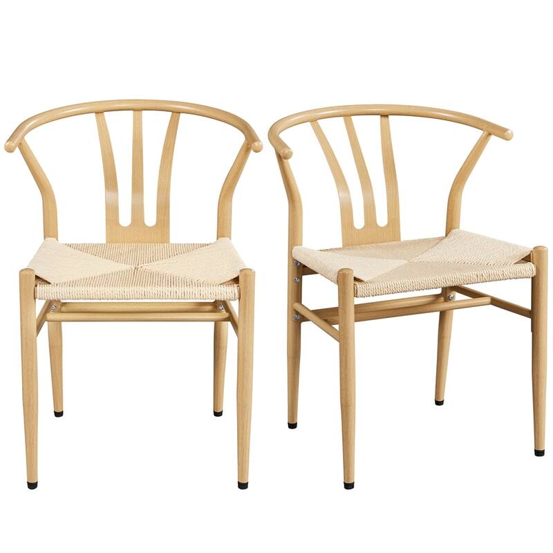 Yaheetech 2PCS Modern Weave Arm Chair With Open Backrest - Wood