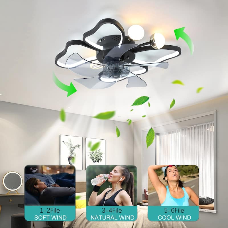20 in. W x 6 in. H Iron Ceiling Fan in Black with Dimmable LED Lights - 20" x 6" in.
