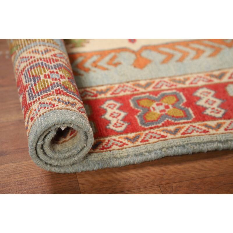 Geometric Blue Kazak Foyer Rug Hand-Knotted Wool Carpet - 2'10"x 4'3"
