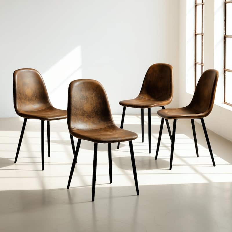 Homylin Dining Chair Set of 4 Suede Fabric Side Seating Black Metal Legs Gift for Christmas - Brown